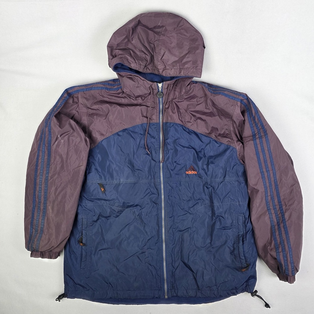 Vintage 90s Adidas Windbreaker Jacket Mens Large Blue Purple Coat Fleece Lined
